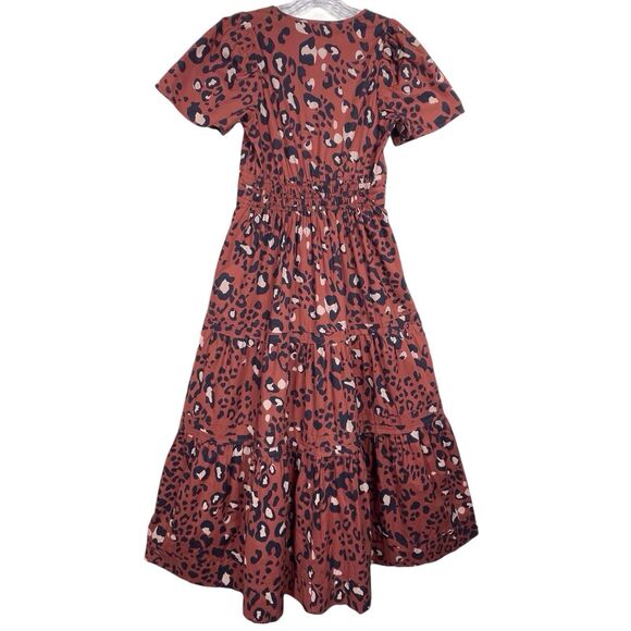 Anthropologie Maeve Somerset Maxi Dress Leopard Print Poplin Size Small Brown - Picture 3 of 16